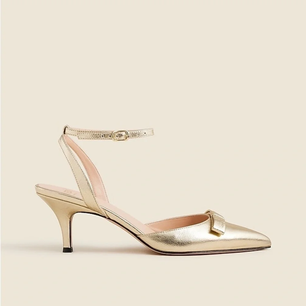 J Crew Made-in-Italy Colette bow pumps in metallic crinkle leather CE812